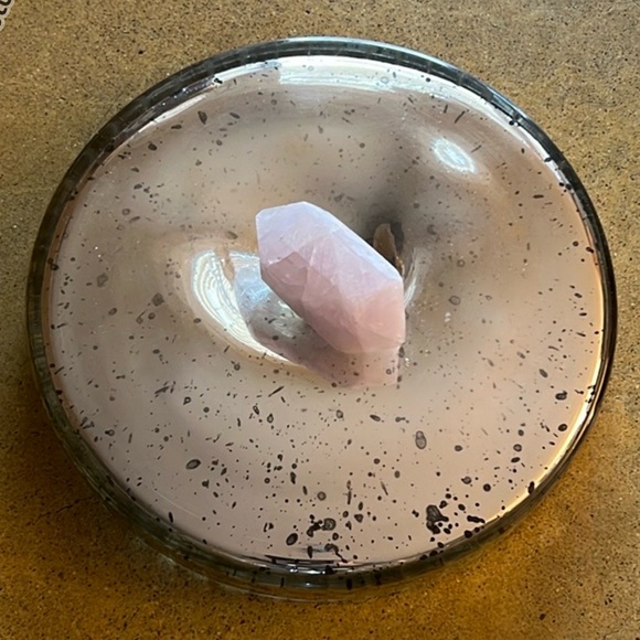 NEW Creative Co-Op 8” Round Mercury Glass Storage Container Pink Quartz Knob Lid - Picture 5 of 6